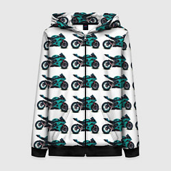 Толстовка на молнии женская Motorbike light blue, цвет: 3D-черный