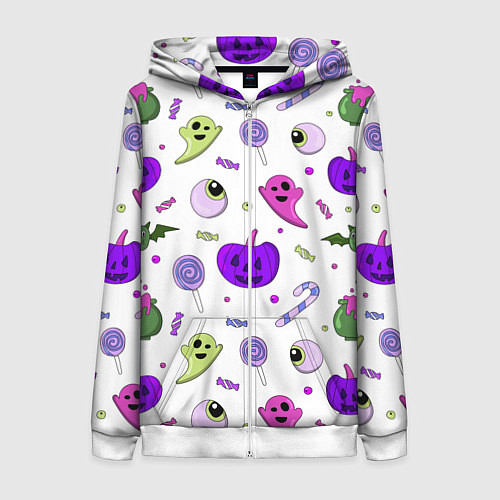 Женская толстовка на молнии Halloween purple pumpkin pattern / 3D-Белый – фото 1