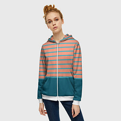 Толстовка на молнии женская Полосатый мандариновый морской рассвет, цвет: 3D-белый — фото 2