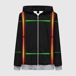 Женская толстовка на молнии Color black green orange lines