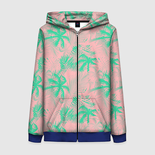 Женская толстовка на молнии Palm turquoise pink / 3D-Синий – фото 1