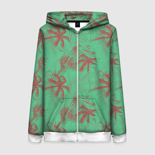 Женская толстовка на молнии Palm brown turquoise / 3D-Белый – фото 1