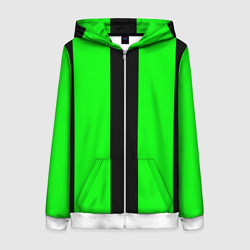 Женская толстовка на молнии Color green black line / 3D-Белый – фото 1