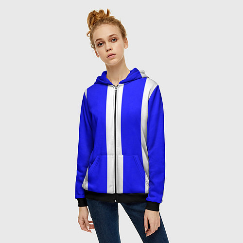 Женская толстовка на молнии Color white blue line / 3D-Черный – фото 3