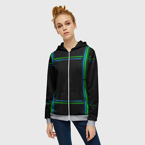 Женская толстовка на молнии Neon green light blue / 3D-Меланж – фото 3