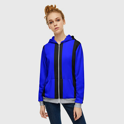 Женская толстовка на молнии Color blue black stripes / 3D-Меланж – фото 3