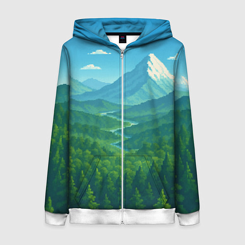 Женская толстовка на молнии Горный пейзаж - пиксель арт / 3D-Белый – фото 1