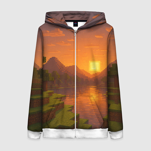 Женская толстовка на молнии Закат - Minecraft / 3D-Белый – фото 1