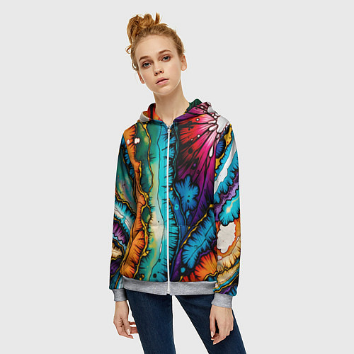 Женская толстовка на молнии Разноцветный узор / 3D-Меланж – фото 3