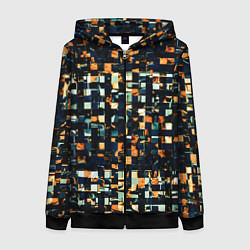 Женская толстовка на молнии Тёмный синий с оранжевым кубики абстракция