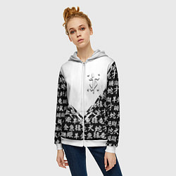 Толстовка на молнии женская Doom японские символы, цвет: 3D-белый — фото 2