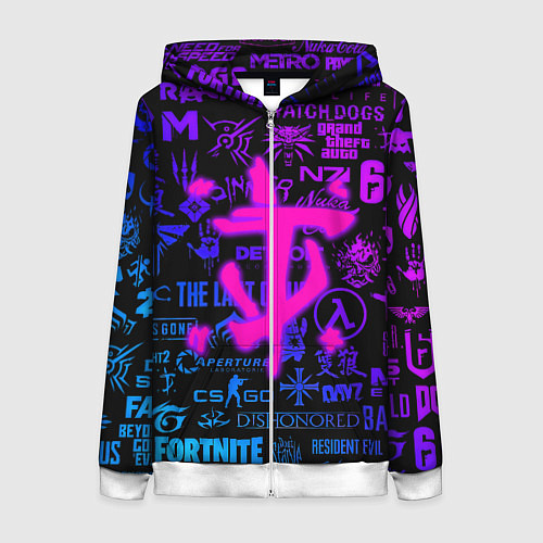 Женская толстовка на молнии Doom логотипы игр неон / 3D-Белый – фото 1