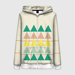 Толстовка на молнии женская Абстрактный лес - треугольники на светлом, цвет: 3D-белый