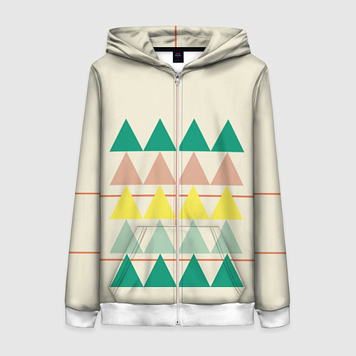 Женская толстовка на молнии Абстрактный лес - треугольники на светлом / 3D-Белый – фото 1