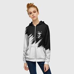 Толстовка на молнии женская Doom краски черно белый, цвет: 3D-белый — фото 2