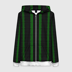 Толстовка на молнии женская Color black cage green stripes, цвет: 3D-белый