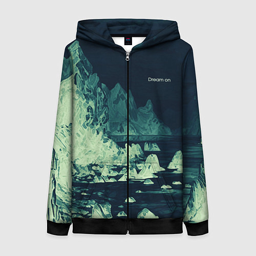 Женская толстовка на молнии Dream on стилизованный скалистый берег / 3D-Черный – фото 1