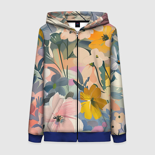 Женская толстовка на молнии Цветы цветочки / 3D-Синий – фото 1