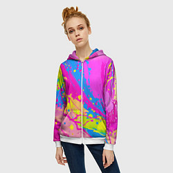 Толстовка на молнии женская Яркая абстракция из розовых и голубых красок, цвет: 3D-белый — фото 2
