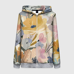 Толстовка на молнии женская Цветы акварель, цвет: 3D-меланж