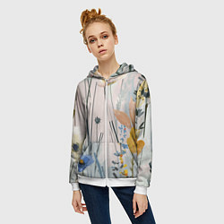 Толстовка на молнии женская Цветы полевые, цвет: 3D-белый — фото 2