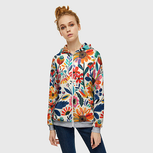 Женская толстовка на молнии Простые цветы / 3D-Меланж – фото 3