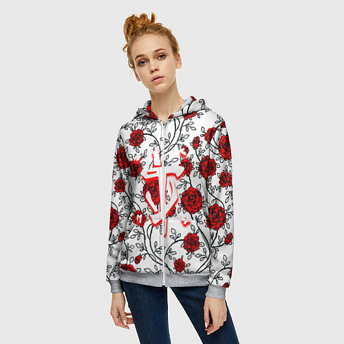 Женская толстовка на молнии Doom розы / 3D-Меланж – фото 3