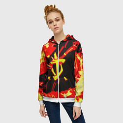 Толстовка на молнии женская Doom огненный, цвет: 3D-белый — фото 2