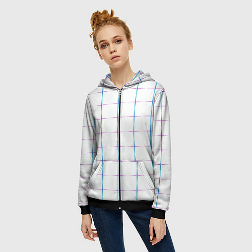 Женская толстовка на молнии Color white blue stripes / 3D-Черный – фото 3