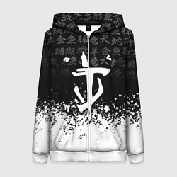 Толстовка на молнии женская Doom японские символы краски, цвет: 3D-белый