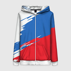 Толстовка на молнии женская Белый Синий Красный, цвет: 3D-белый