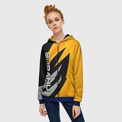 Толстовка на молнии женская Субару - желтый, цвет: 3D-синий — фото 2