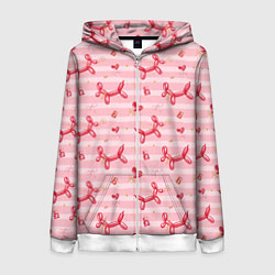 Женская толстовка на молнии Красные шарики-собачки на розовых полосках