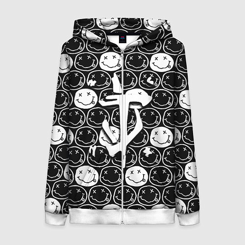 Женская толстовка на молнии Doom x nirvana pattern / 3D-Белый – фото 1