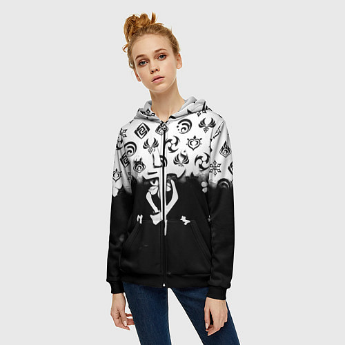 Женская толстовка на молнии Doom черно белые аниме / 3D-Черный – фото 3