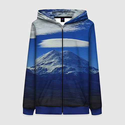 Женская толстовка на молнии Эльбрус с облаками / 3D-Синий – фото 1