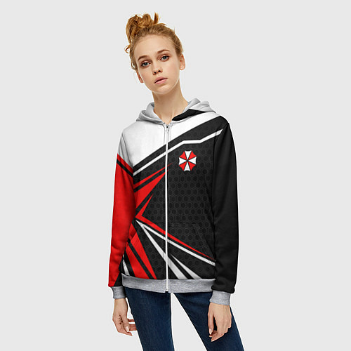 Женская толстовка на молнии Umbrella - red uniform / 3D-Меланж – фото 3