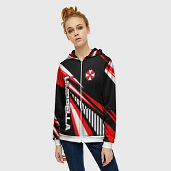 Толстовка на молнии женская Красный спортивный - Umbrella, цвет: 3D-белый — фото 2