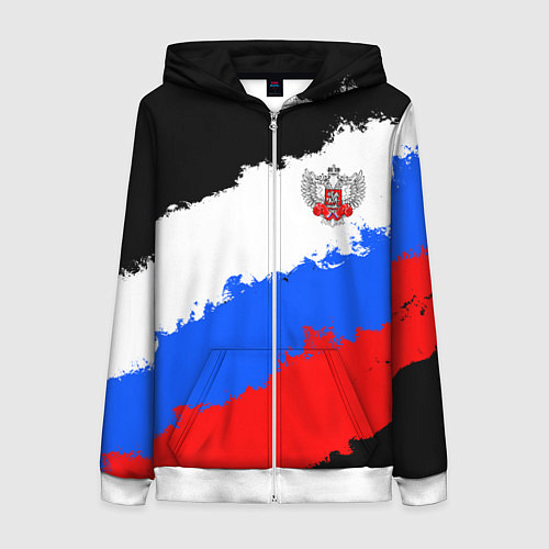 Женская толстовка на молнии Федерация бокса России - триколор / 3D-Белый – фото 1