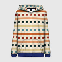 Толстовка на молнии женская Пиксели и полосы орнамент осенний рябиновый, цвет: 3D-синий