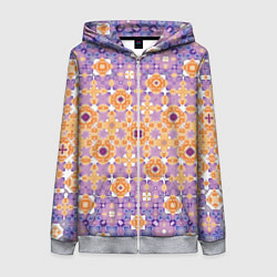 Толстовка на молнии женская Узорчатая метаморфоза сиренево-оранжевая, цвет: 3D-меланж