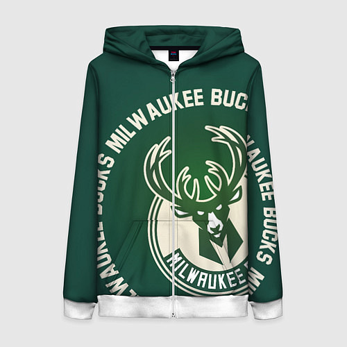 Женская толстовка на молнии Milwaukee Bucks надпись / 3D-Белый – фото 1