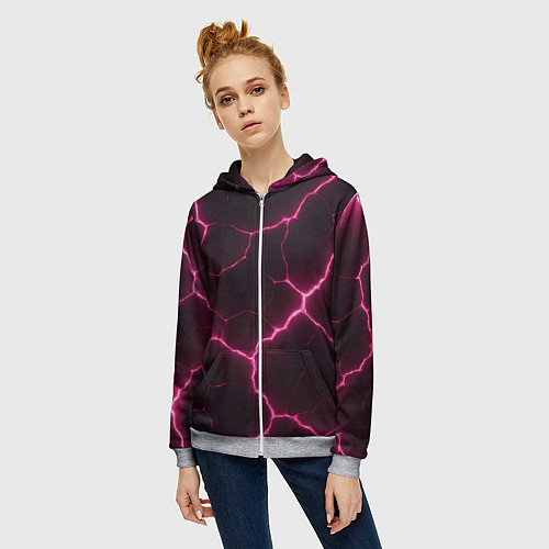 Женская толстовка на молнии Розовый свет из разлома плит / 3D-Меланж – фото 3