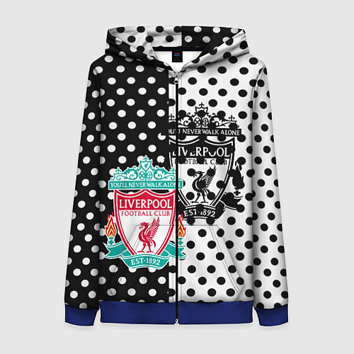 Женская толстовка на молнии Liverpool черно белые точки / 3D-Синий – фото 1