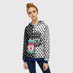 Толстовка на молнии женская Liverpool черно белые точки, цвет: 3D-синий — фото 2