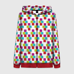 Толстовка на молнии женская Цветные блоки на белом, цвет: 3D-красный