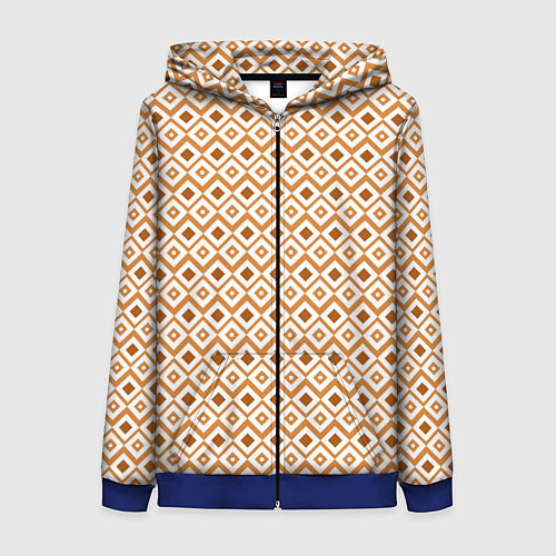 Женская толстовка на молнии Паттерн с ромбиками коричневый / 3D-Синий – фото 1