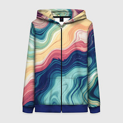 Толстовка на молнии женская Абстрактные волнистые линии синий, цвет: 3D-синий