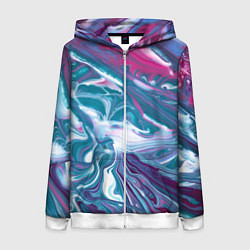 Женская толстовка на молнии Абстракция бело сине красный мрамор