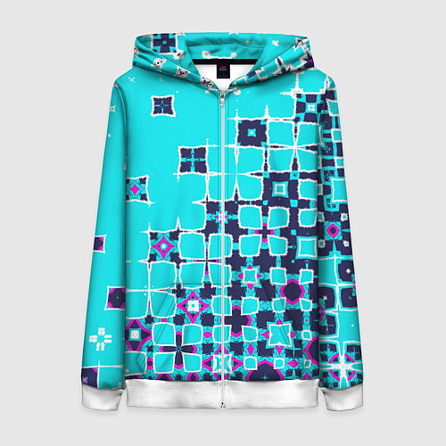 Женская толстовка на молнии Геометрическая метаморфоза на бирюзе / 3D-Белый – фото 1